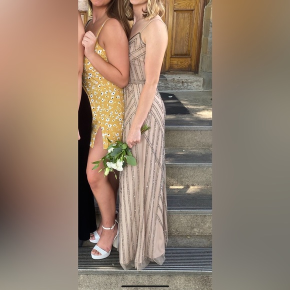 ADRIANNA PAPELL DIAMOND BEADED BLOUSON DRESS IN TAUPE PINK SIZE 4 (LIKE SIZE 2) - Picture 7 of 8